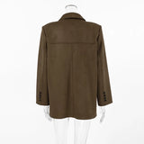 Bonnyshow  Women's Vintage Solid Suede Jacket Coat Turndown Collar Single Breasted Long Sleeve Outerwear Autumn Streetwear Fashion Jackets
