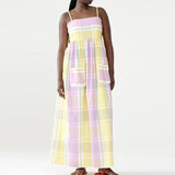 Bonnyshow  Women Summer Boho Striped Long Dress Sleeveless Flowy A Line Maxi Sundress Ladies Vacation Going Out Beach Dress