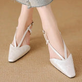 Bonnyshow  Ladies Flat Shoes 2025 New Women's High Heels Slingback Closed Toe Pointed Toe Two-color Ankle Strap T-strap Office Formal Shoes