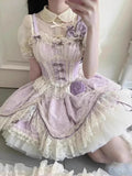 Bonnyshow  Summer New Bow Lace High Waist Slim Birthday Party Dresses Purple Pure Lust Lolita Jsk Cute Sweet Fluffy Princess Dress