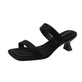 Bonnyshow  Designer Summer Women Square Toe Slippers Fashion High Heel Slide Ladies Casual Dress Evening Party Shoes