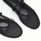 Bonnyshow  Mesh Summer Ballet Flats Shoes Women Buckle Strap Breathable Summer Flats Shoes Ladies Black Mary Janes Footwear Loafers New