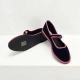 Bonnyshow  Flats Mary Jane Shoes Women 2025 Trend Velvet Casual Streetwear Ladies Shoes Canvas Buckle Strap Pointed Toe Loafers Elegant