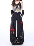 Bonnyshow Vintage Y2k Jeans Baggy Woman Japanese Style Denim Pants Korean Fashion Streetwear Harajuku Punk Gyaru Trousers
