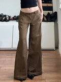Bonnyshow  Basic Aesthetic Casual Slim Denim Pants Low Waisted Fashion Y2K Jeans Streetwear Button Pockets Cotton Bottoms