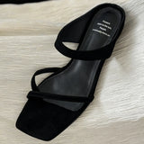 Bonnyshow  Women's natural suede leather narrow band slip-on summer 2.5cm kitten heel slides sandals elegant ladies slim dress shoes woman