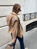 Bonnyshow Casual Turndown Collar Women's Jacket V-neck Short Belted Jackets New Autumn Vintage Women Coat Solid Color Retro Outerwears