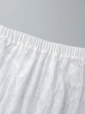 Bonnyshow  Floral Jacquard Lace White Long Skirt Women Summer High Waist Loose Sexy Sheer Midi Skirts Streetwear Casual Fashion Skirts New