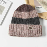 Bonnyshow Korean Striped Beanie Cap for Women Winter Warm  Wool Knitted Hat Outdoor Windproof Female Ear Protection Caps Bonnet