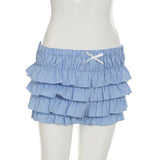 Bonnyshow  Sweet Girls Plaid Bow Cake Skirts Shorts Summer New Chic Beach Style Casual Low Waist Slimming Mini Shorts for Women