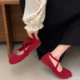 Bonnyshow  Ladies Ballet Shallow Flat Shoes Women's Retro Mary Jane Shoes Luxury soft sole shoe Women cross strap Flats Zapatos Mujer 2025