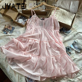 Bonnyshow  Floral Embroidery Lace Trim A-line Dress Women New Lace-up Buttons Sleeveless Mini Dresses Preppy Style Sweet Short Vestido Y2K