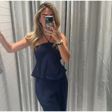 Bonnyshow  Casual Stripe Halter Tank Pants Set Women Beach Sleeveless Backless Top Straight Trousers 2025 Summer Holiday Lady Suit New