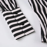 Bonnyshow  Black White Striped Shirts Vintage Button Up Long Sleeve Crop Top Aesthetic Elegant Streetwear Y2k Casual All Match Top