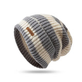 Bonnyshow Korean Stripe Beanie Cap for Women Winter Thick Thread Needle Knitted Hat Vintage Hip Hop Female Slouchy Hats