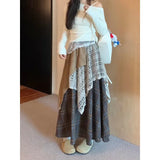 Bonnyshow Streetwear Contrast Color Patchwork A-line Skirt Women 2025 Spring New High Waist Hollow Loose Pleated Plaid Mid-length Skirt