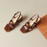 Bonnyshow  Fashion new French retro square head Roman shoes thick heel open toe sandals female summer