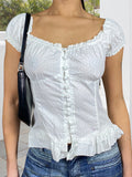 Bonnyshow  Women s Casual Loose Fit Blouse Floral Print V-Neck Short Sleeve Button Front Shirt Fashion Tops Summer Wear