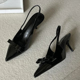 Bonnyshow  Fashion Butterfly-knot Slingbacks Women Pumps Elegant Pointed Toe Thin Low Heels Banquet Prom Shoes