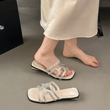 Bonnyshow  Summer New Fashion Korean Flat Bottom Slip-On Comfortable All-Match Open-Toe Soft Sole Ladies Slippers Rubber Outsole