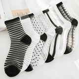 Bonnyshow 5 pairsFashion Kawaii Women Socks Sexy Lace Mesh Fishnet Socks Mixed Transparent Stretch Elasticity Ankle Net Yarn Thin Sox