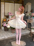 Bonnyshow  Summer New Fresh High Waist Bow Slimming Lace Small Fly Sleeve Party Dresses Original Sweet Girl Vacation Short Dress