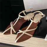 Bonnyshow  2025 Summer Womens Sandals  Fashion Pointed Toe Buckle Strap Narrow Band Low Heels Shoes Zapatos Mujer