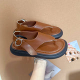 Bonnyshow  Summer Clip Toe Platform Flats Women Sandals Fashion Ankle Buckle Shoes Ladies Outdoor Gladiator Sandalias