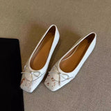 Bonnyshow  French Leopard Print Shallow Mouth Mary Jane Shoes 2025 New Sweet Square Toe Bow 1 Slip-on Flats