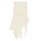 Bonnyshow  Fashion High Slit Drawstring Irregular Skirt Women Y2K Street Style Lace Sexy Long Skirt Summer Holiday Style Outfits