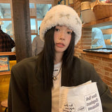 Bonnyshow Korean Bow Plush Beanies for Women Winter Thicken Warm Pullover Hat Y2K Solid Color Anti-Cold Female Ear Protection Hats