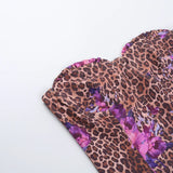 Bonnyshow  Floral Leopard Print Mini Skirt Set Backless Strapless Top Y2K Chic Two-Piece Outfit For Women Summer Casual Beachwear