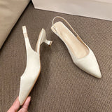 Bonnyshow  Summer New Women Sandals Heel Ladies Shoes Pointed Toe Solid Female Women's Shoes Back Strap Slip on
