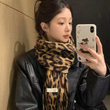 Bonnyshow Winter Leopard Print Warm Scarf Sweet Vintage Scarf Thickened Shawl Warm Neck Fashion Women's Shawls Travel Sunburn Protection