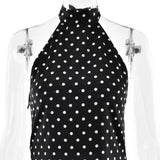 Bonnyshow  Retro Polka Dot Printed Halter Mini Dress Sexy Women Backless Off Shoulder Sleeveless A Line Vestidos Summer Lady Beach Wear