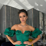 Bonnyshow Emerald Green Long Mermaid Evening Dresses With Short Cap Sleeves Eye Catching Formal Dress Long Maxi Gowns