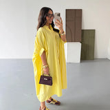 Bonnyshow  Loose Beach Women's Dressess Elegant Laple Short Sleeve Oversize Pockets A-line Female Robes 2025 Summer Fashion Lady Vestidos