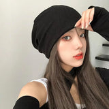 Bonnyshow Solid Color Baggy Beanie For Women Autumn Winter Keep Warm Knitted Hat Hip Hop Bonnet Punk Pullover All-in-one Cap Кепка Y2k