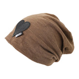 Bonnyshow Autumn Cotton Beanie Cap for Women Solid Color Heart Slouchy Cap Korean Hip Hop Female Loose Hats Girls Skullcap
