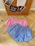 Bonnyshow  Fashion Blue Striped Lace Up Pumpkin Flower Bud Shorts Skirt Womne's Elastic High Waist Pink Hot Pants Summer New 7AB9337