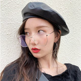 Bonnyshow Vintage PU Leather Beret Hat Women Autumn Winter Warm Octagonal Cap Elegant Solid Color Female Lady Painters Caps