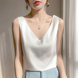 Bonnyshow Silk Camisole Women's Inner Suit White Black Bottoming Satin Mulberry Silk Top Spring And Summer Small V-Neck