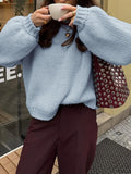 Bonnyshow  Autumn Solid Long Sleeve Sweater Women 2025 New Round Neck Knitted Pullover Sweaters Streetwear Casual Simple Fashion Jumpers