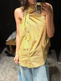 Bonnyshow Summer Elegant Commuting Yellow Striped Shirt Women 2024 New High-Quality Irregular Twisted Interlocking Design Loose Top Vest