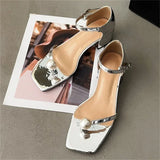 Bonnyshow  Fashion Design Pearl Clip Toe Women Sandals Summer Buckle Strap Square Low Heels Banquet Dress Female Shoes