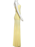 Bonnyshow  See Through Dress Women Patchwork Temperament Solid Pleated Strapless Sleeveless Backless Slim Banquet Party Vestidos