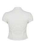 Bonnyshow  Casual Solid Tee Shirts for Women Turn-down Collar Button Up Corset Blouses Korean Short Sleeves Fashion Cute Tops