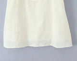 Bonnyshow  Retro Beige Hollow Out Embroidery Mini Dress Sweet Girl Short Sleeve A-line Slim Summer Dresses Holiday Robe