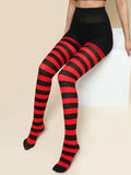 Bonnyshow Goth Style Punk Women Striped Pantyhose Rainbow Long Tights Halloween Christmas High Waist Cosplay Stocking Elastic Slim Legging