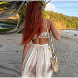 Bonnyshow  Elegant Lace Patchwork Lantern Pants Women Loose High Waist Loose Jogger Trousers Female 2025 Fashion Summer Holiday Bottom